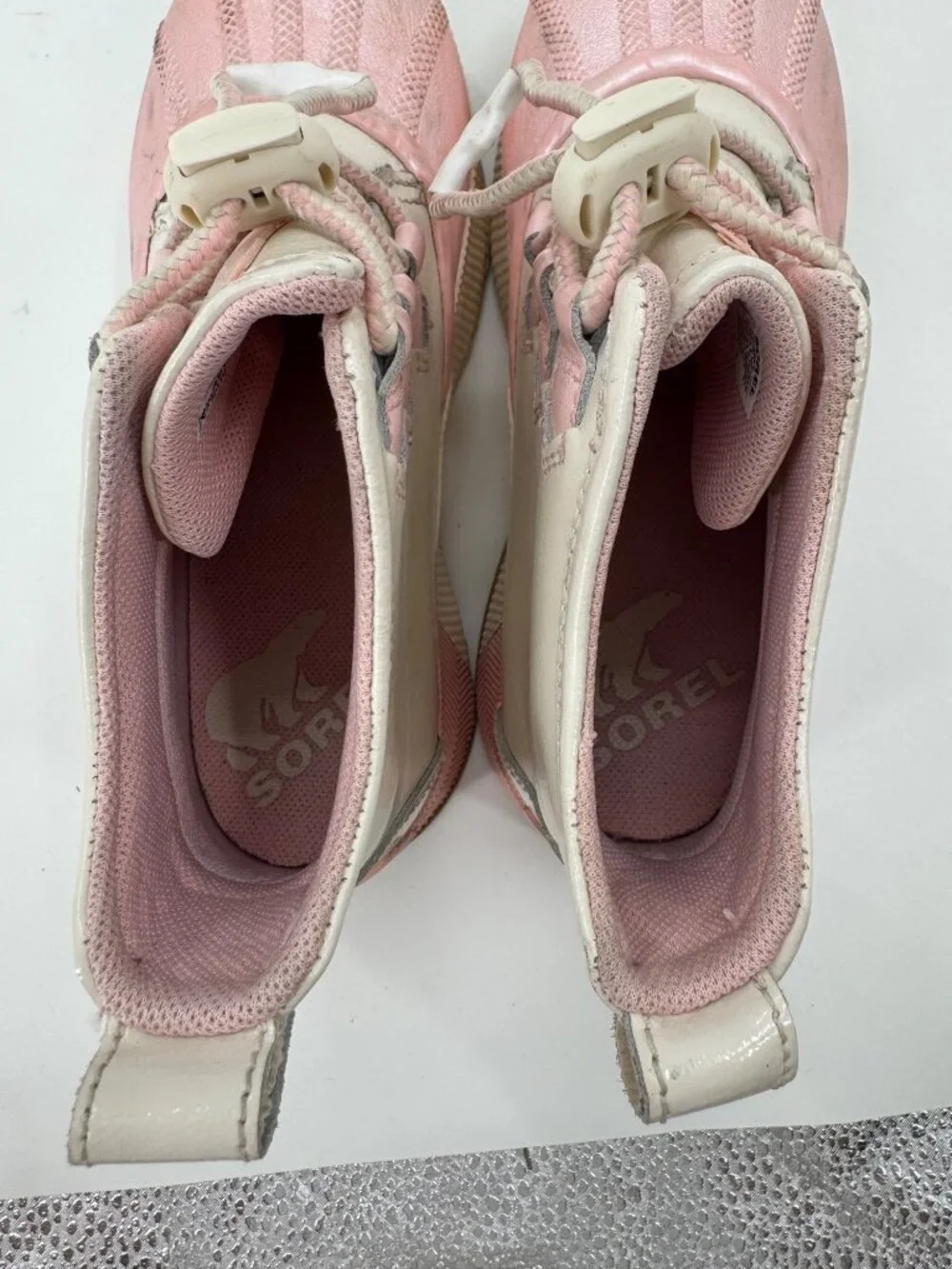 Sorel Youth Out N About Waterproof Duck Boots Size 4 Chalk/ Pink